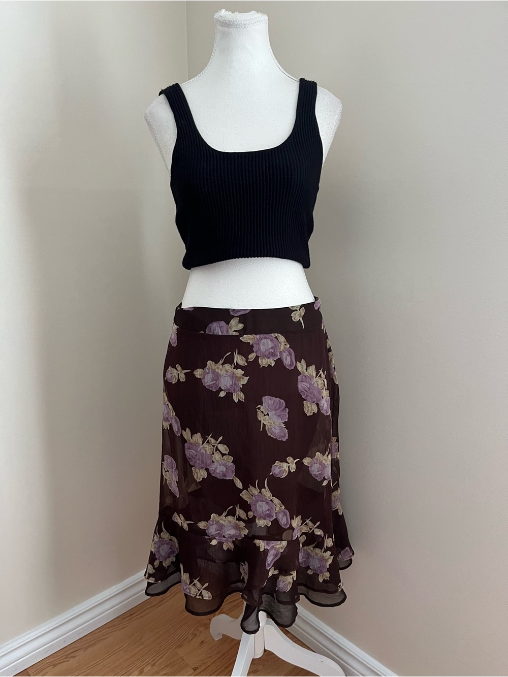 Jessica Brown Midi Skirt with Lavender Floral Print